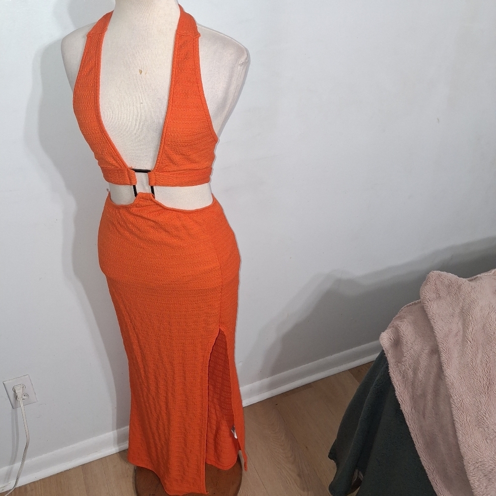 SHEIN Vibrant Orange Maxi Dress- W Sz Med 6 - Picture 1 of 9